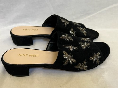 Nine West Women's Faux Suede Firefly Slip On Black Sandals ~ Size 7.5