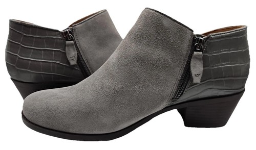 Vionic Marissa Bootie Charcoal Suede Crocodile Print Size 9.5M **minor Blemish