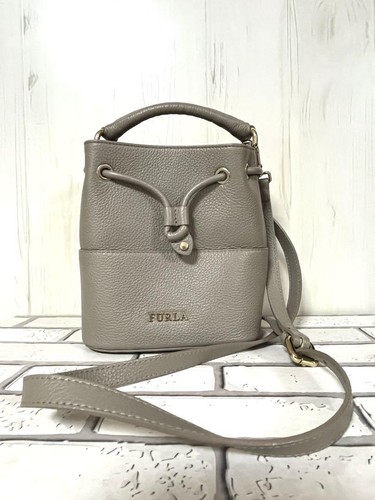 FURLA Gray Leather 2 Way Shoulder Bag & Pouch U Women Authentic