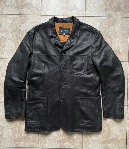 GUCCI Giacca di design vintage Armani Jeans Simin T trapuntata in vera pelle 54 nera
