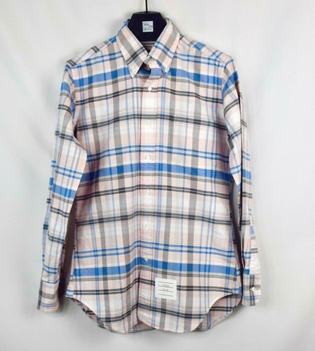 $425 nuovo Thom Browne plaid blu rosa uomo made in USA taglia 1 S L S abbottonato