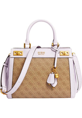 GUESS Katey Shoulder Bag for Women  Lilac  4G Logo  Keychain  Logo Print