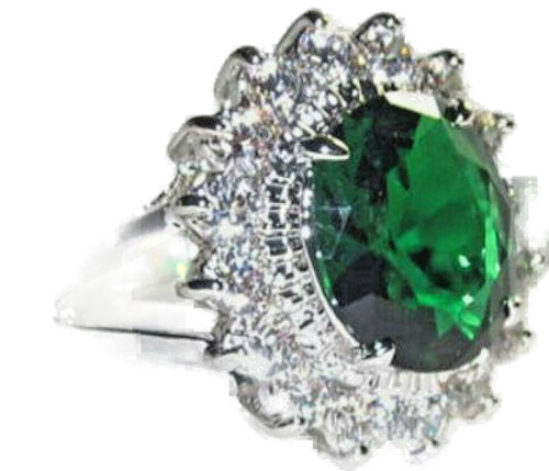 SWAROVSKI Anello Verde Zirconi Oro Bianco Principessa Kate Diana Fidanzamento Misura 7 New