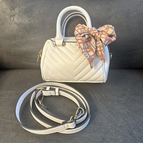 Steve Madden Mini Satchel Bag White Quilted Bow Top Handle Crossbody Purse Hand
