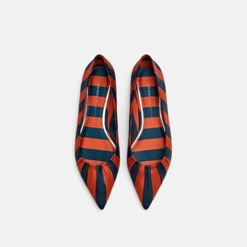 NWT Zara Point Toe Stripped Ballerina Flats Ref 6541 301