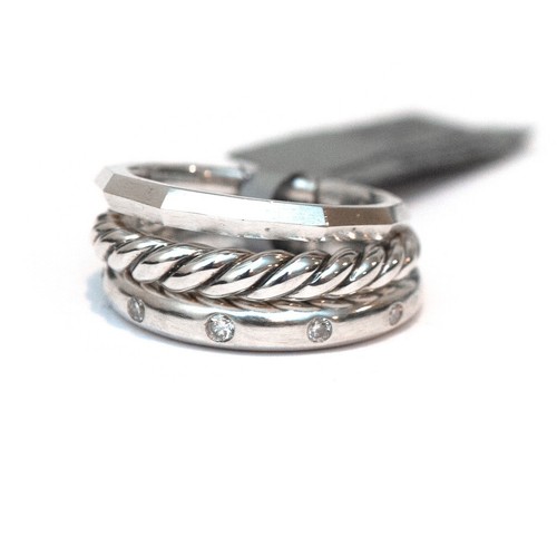 DAVID YURMAN Nuovo Anello Stretto 9mm Stax con Diamanti in Argento Sterling Misura 5