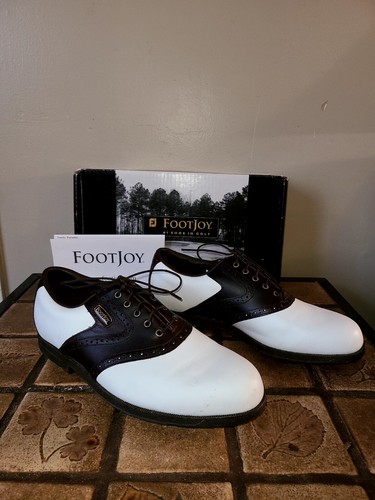 FootJoy Mens DryJoys GOLF SHOES Turf Masters 53783 Softspike White Brown Sz 10M