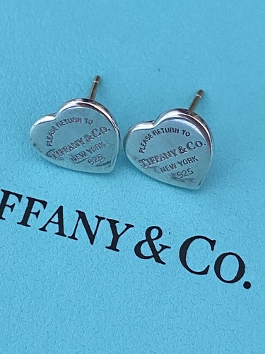 Authentic Tiffany & Co. Heart Classic Sterling Silver Stud Earrings