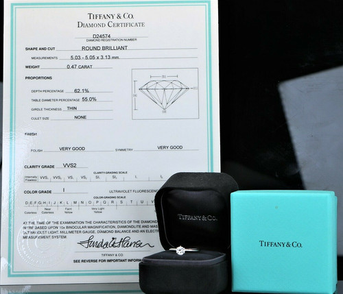 TIFFANY & CO. Anello di fidanzamento $4.850 Tiffany & Co platino 0 47 ct tondo I VVS2 diamante misura 6