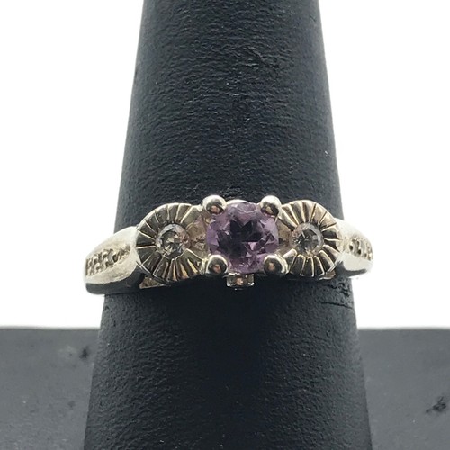 Avon RJ Vintage 925 Sterling Silver Real Amethyst & CZ Band Ring Size 9