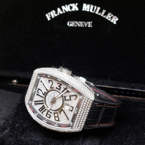 Franck Muller 41mm Pave Diamonds Setting Black Vanguard REF: V41 SC DT AC BR NR