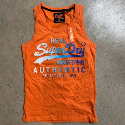 ESSENTIALS SUPERDRY Logo Heritage Embossed Sleeveless Shirt Vest Top (Orange) Men's Small