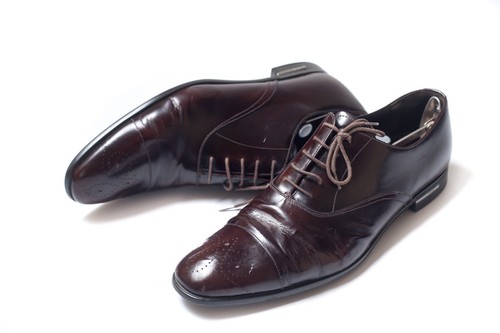 Scarpe Oxford Prada da uomo marroni in pelle Spazzolato taglia 10 1 2