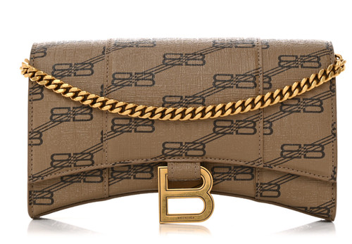 Borsa a tracolla Balenciaga BB Monogram in tela rivestita a clessidra Nescafe marrone oro