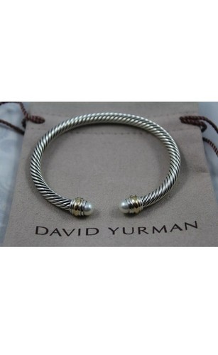 DAVID YURMAN David Turnabout Cable Classic Pearls & 14k G 5mm Cable Cuff Bracelet Medium