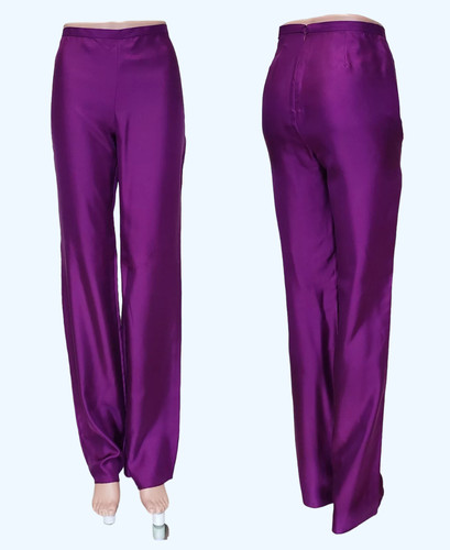 Pantalone Vintage Gianni Versace Couture Viola 100% Seta Taglia 42   6 Nuovo con etichette