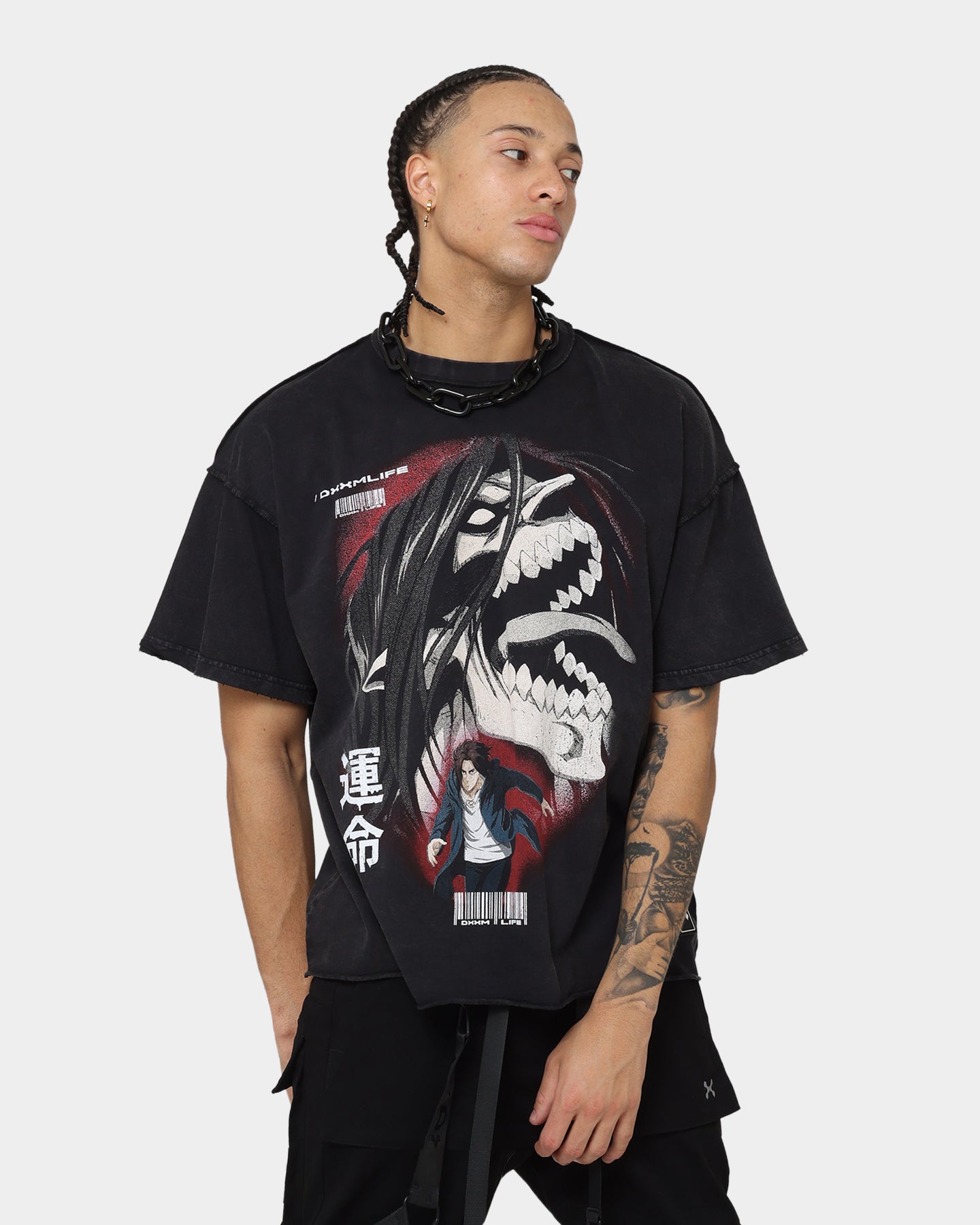 DXXMLIFE X Attack On Titan Eren DXXM Vintage T Shirt Aged Black