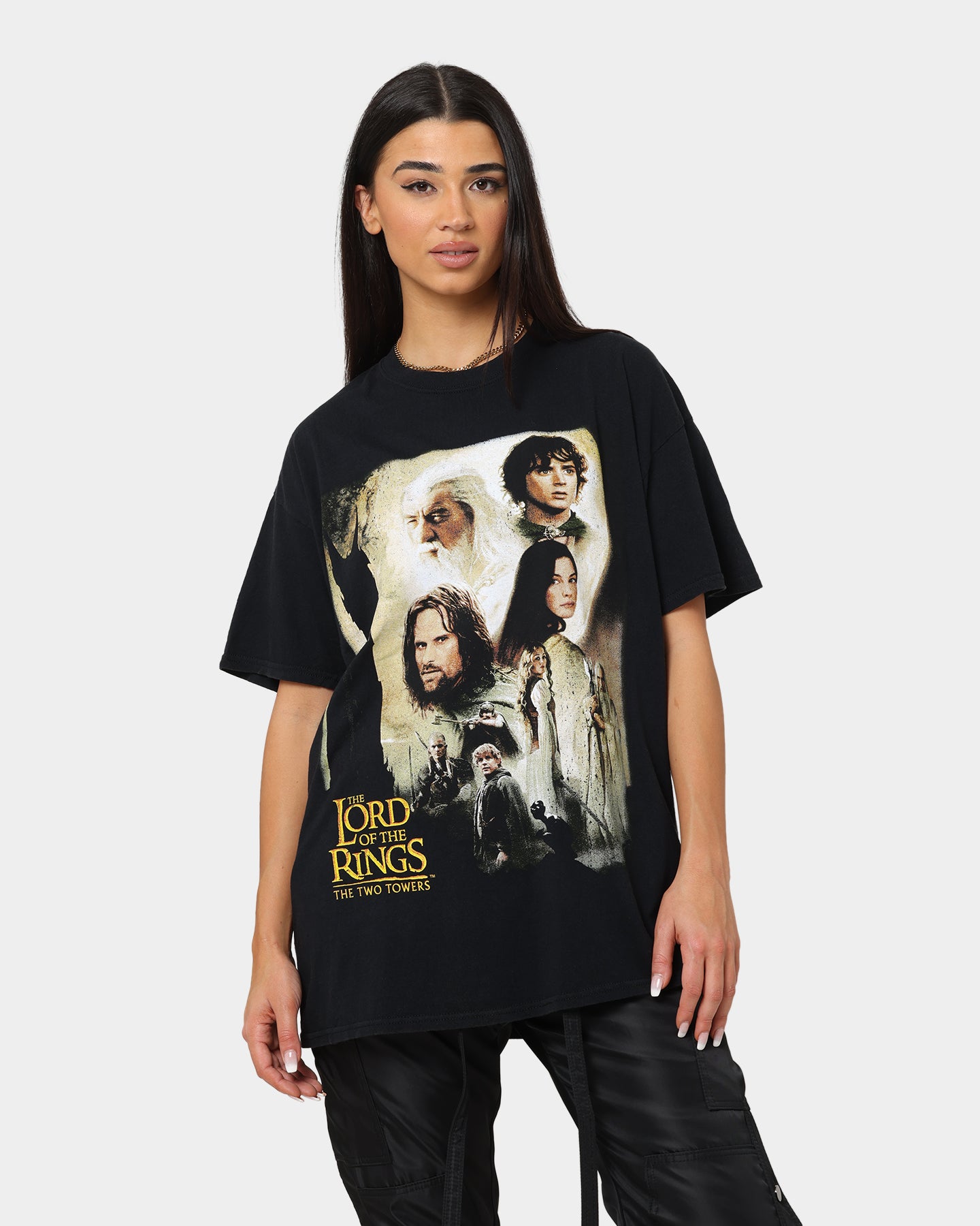 American Thrift X Lord Of The Rings The Two Towers Poster Vintage T Shirt Washed Black