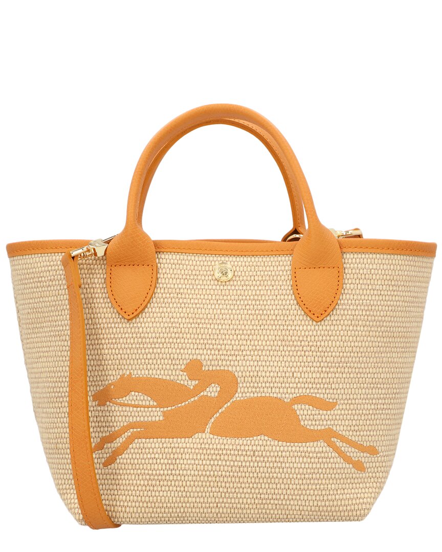 2000 Longchamp Le Panier Pliage Small Raffia Handle Tote with Strap