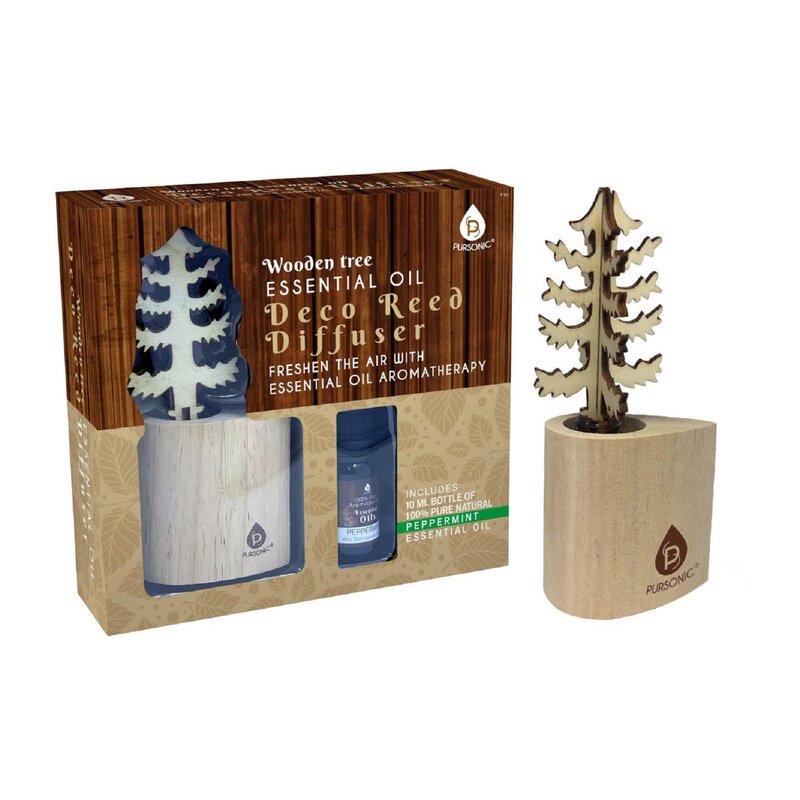 2154 3D Wood Tree Decor Reed Diffuser with Peppermint Essential oils