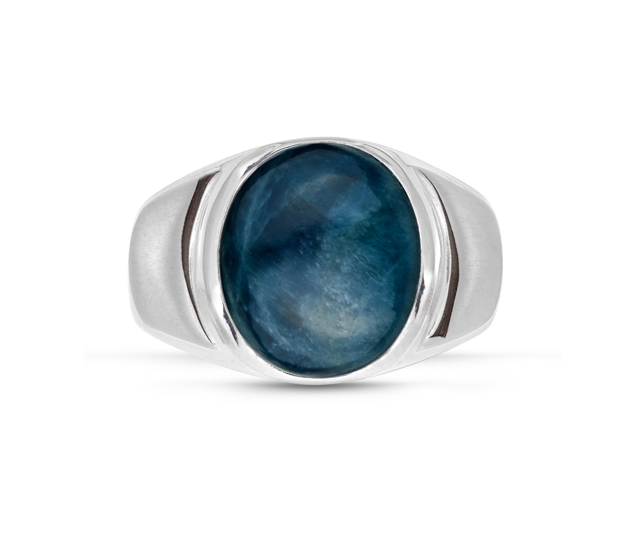 3939 Dark Blue Apatite Sterling Silver Men Signet Ring