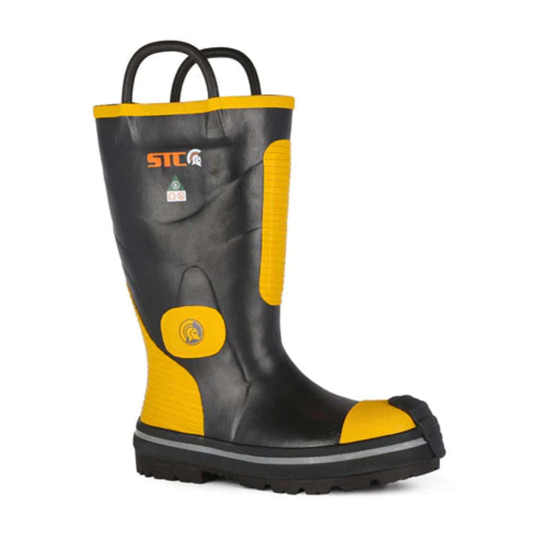 STC Guardian Firefighter Boots Waterproof Rubber, Quick Donning Handles, Steel Toe, Puncture Resistant, Slip Resistant, Scuff Resistant Size 7 14