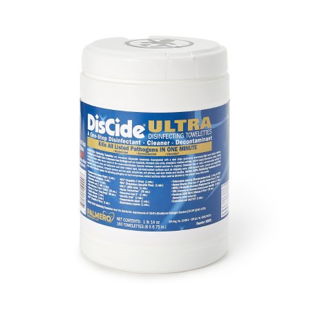 DisCide® Ultra Surface Disinfectant Cleaner Premoistened Quaternary Based Manual Pull Wipe 160 Count Canister Herbal Scent NonSterile   Palmero Mfr# 60DIS