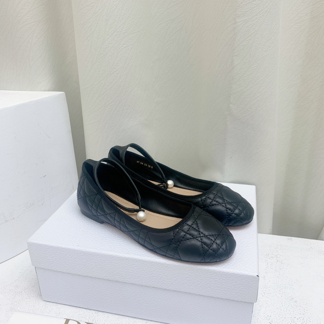 DIOR SHOE CD BALLET FLAT BLACK MOP