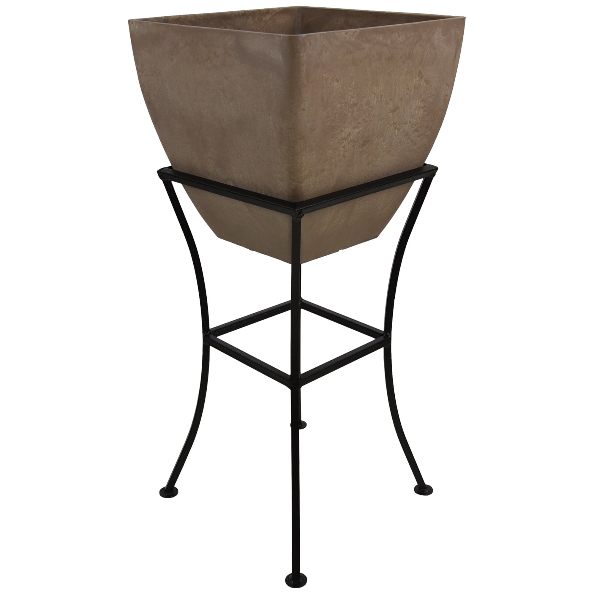 RTS HOME ACCENTS 12" Square Garden Planter with Wrought Iron Stand Oak
