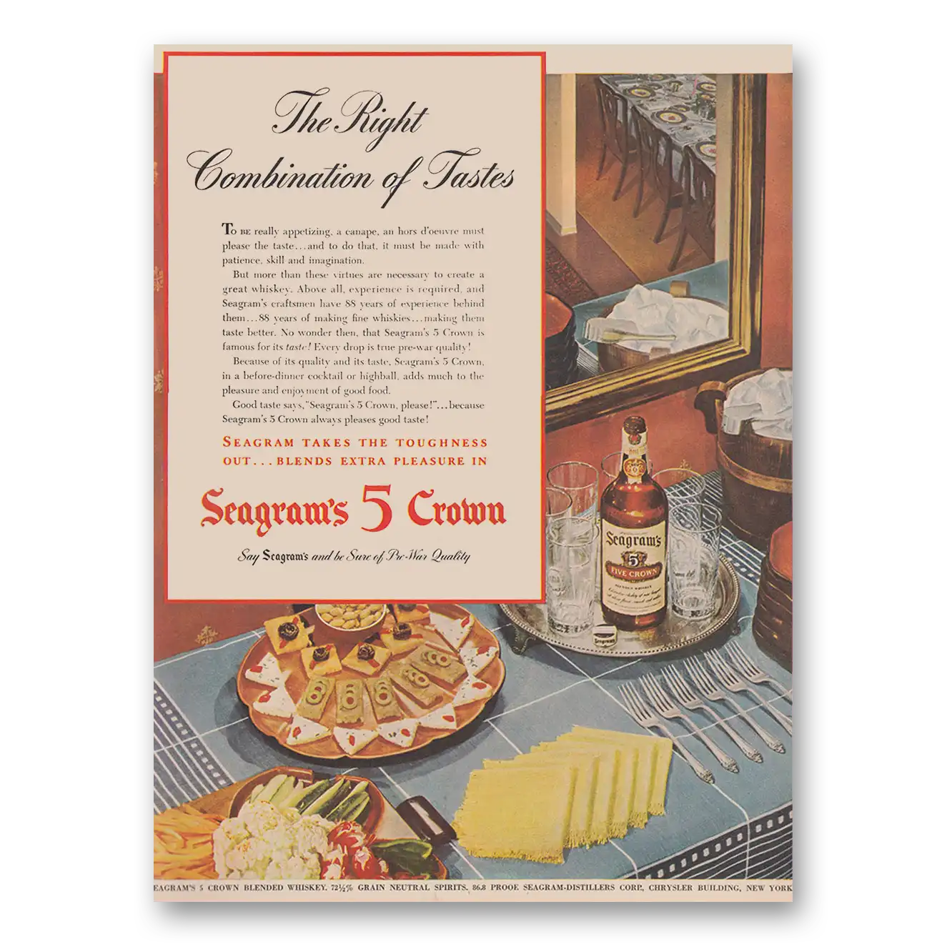 RELICPAPER 1945 Seagrams 5 Crown Whiskey Print Ad   Right Combination