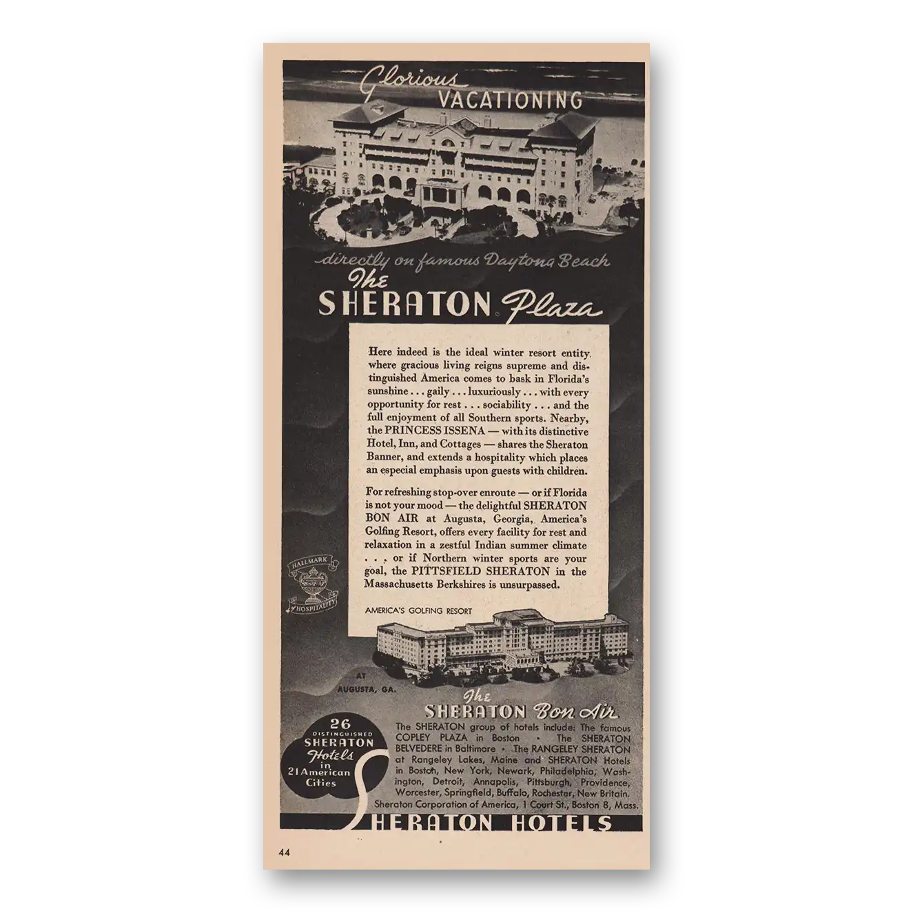 RELICPAPER 1946 Sheraton Hotels Print Ad   Glorious Vacationing