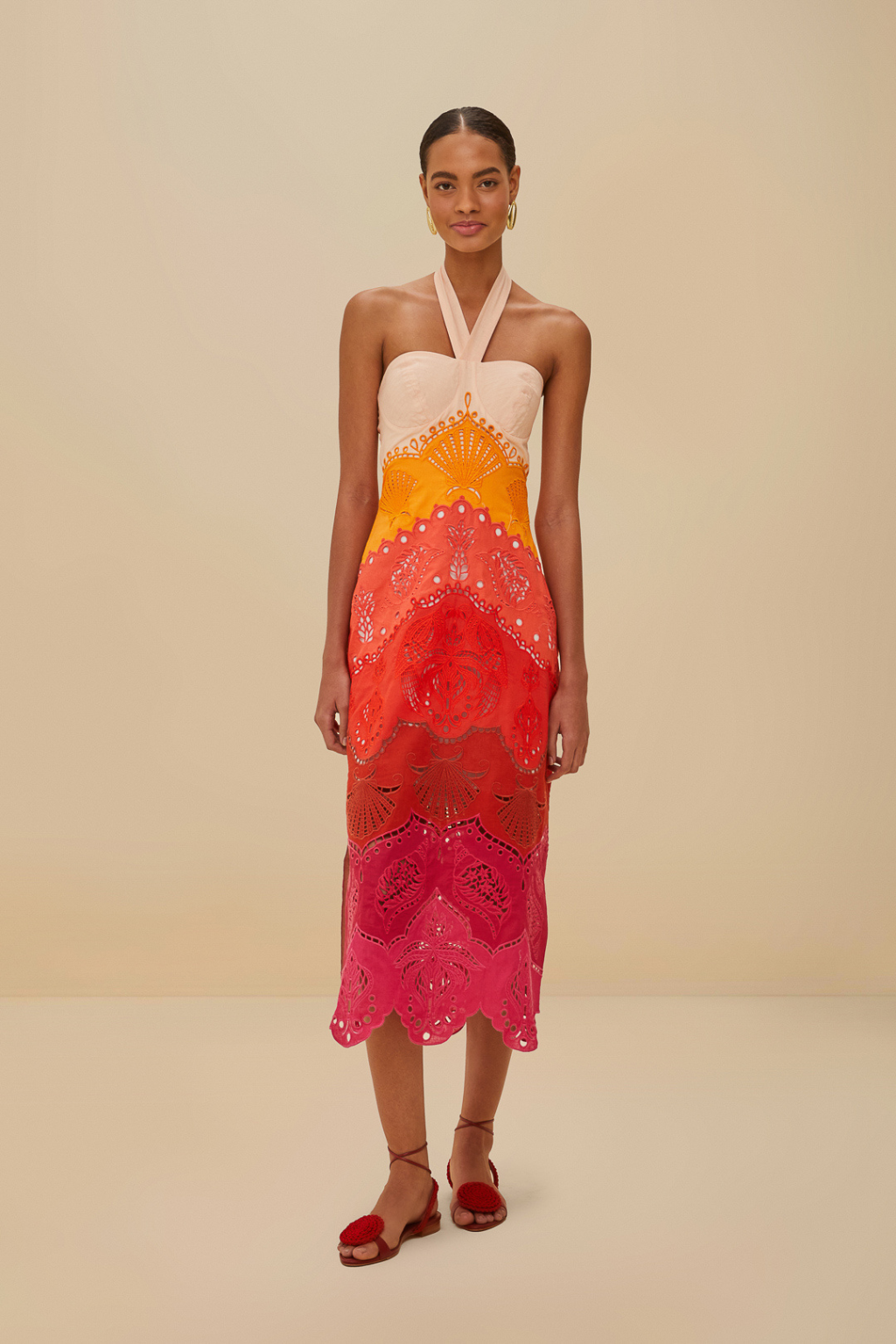 FARM RIO Summer Gradient Ombre Richelieu Midi Dress