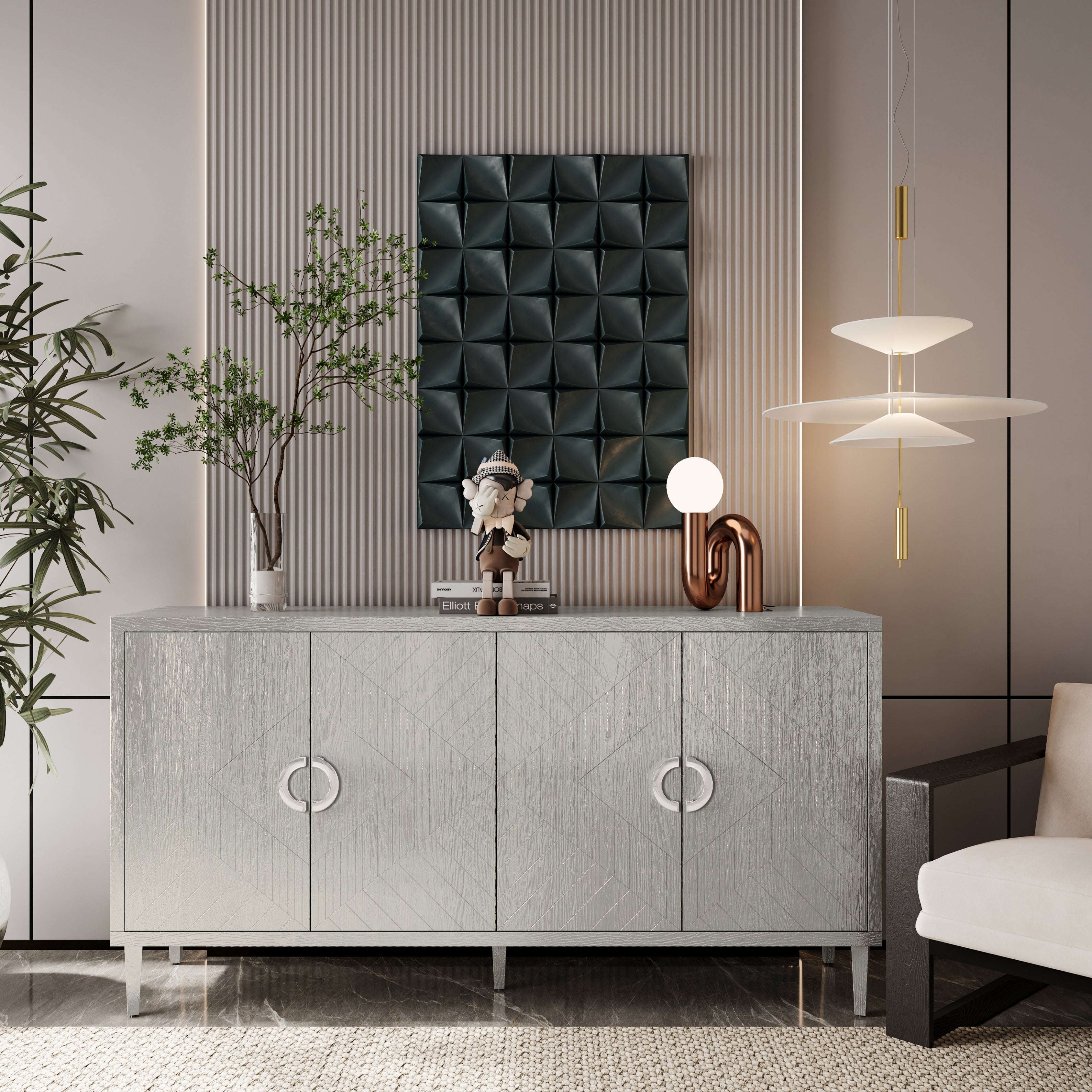2594 Streamdale 4 Door Storage Cabinet with Pine Legs Champagne