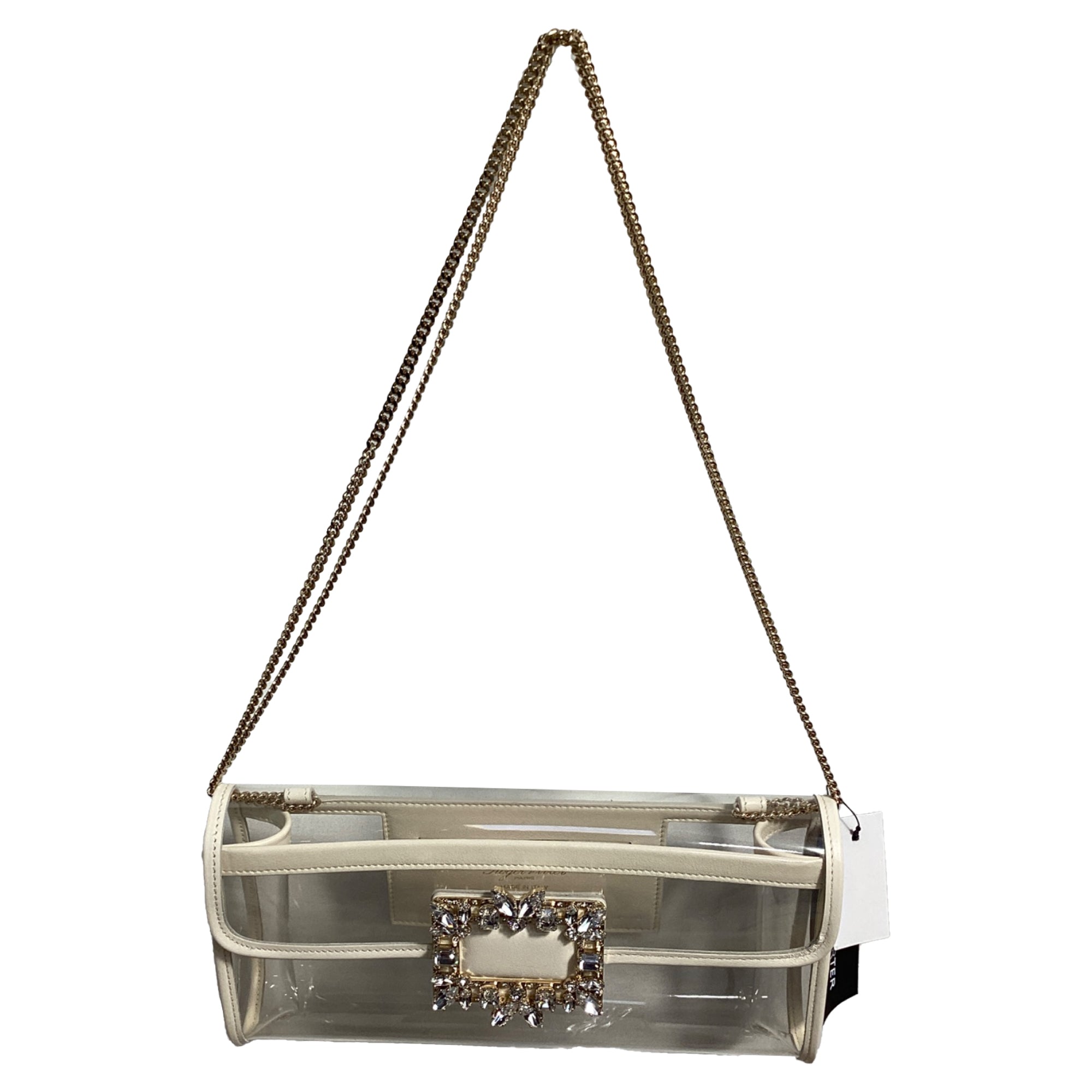 2604 Roger Vivier Crystal Buckle Clutch Bag in White PVC