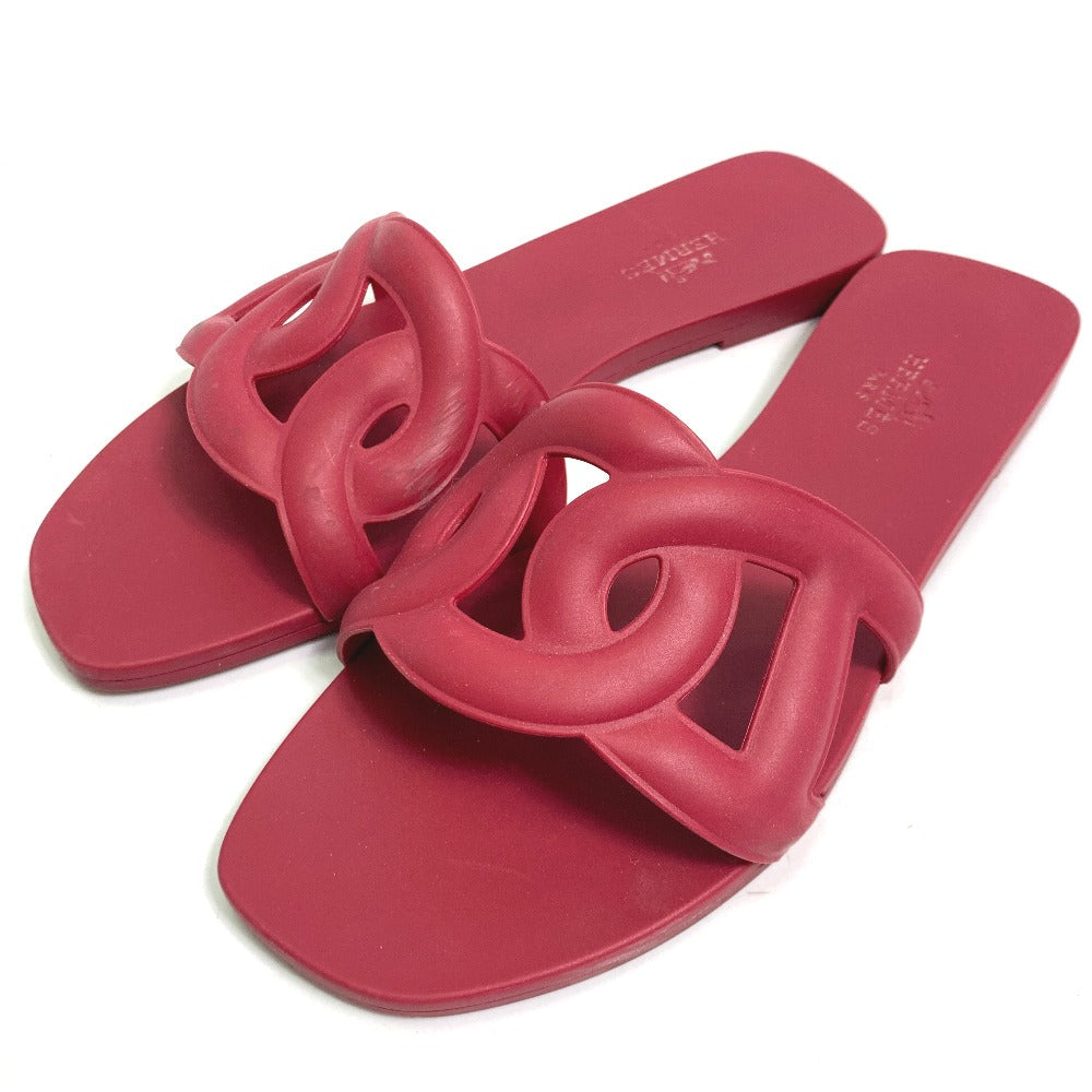 HERMES Sandals rubber Red shoes flats flats Aloha Chene Dunkle Women 35 Used Authentic