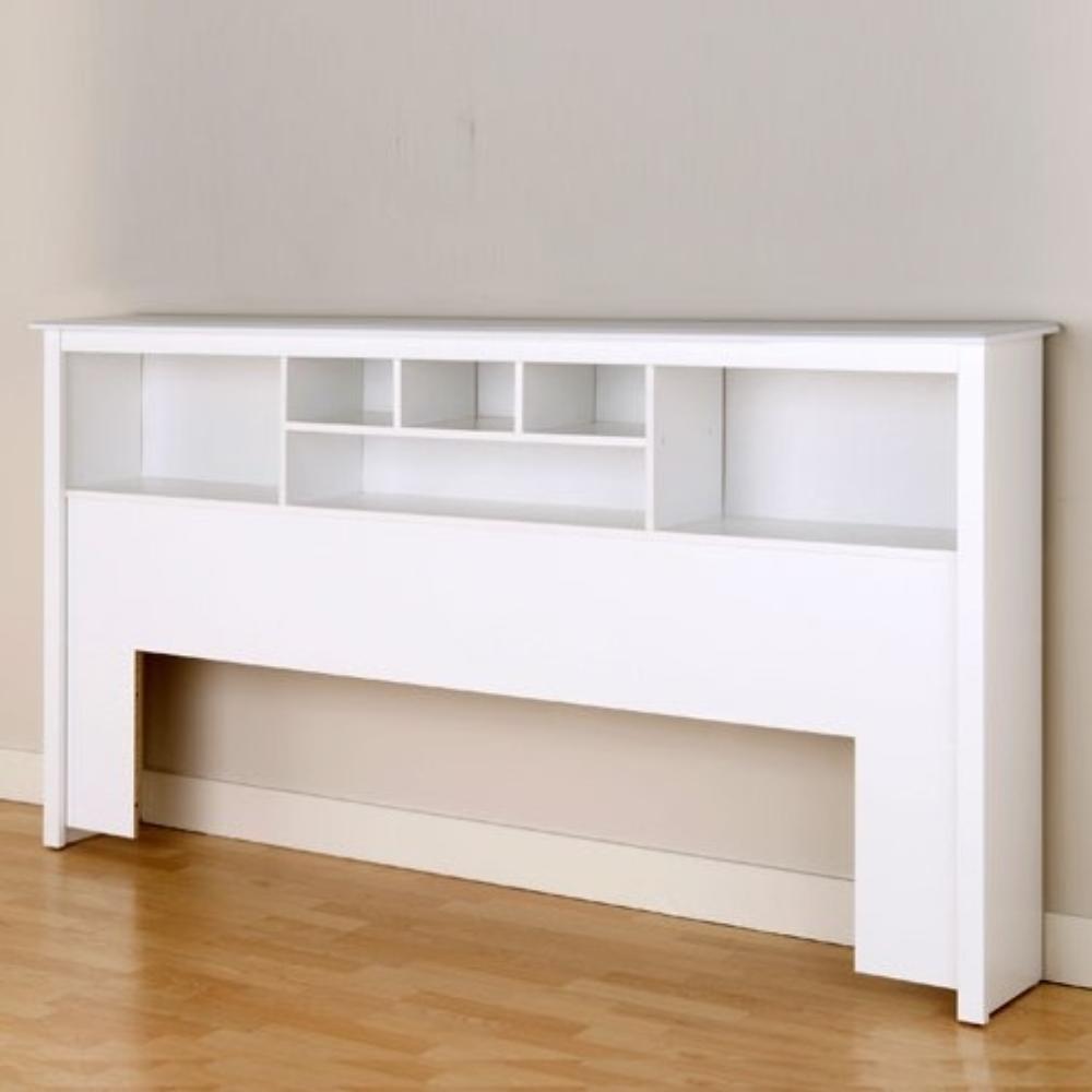 2736 King size Stylish Bookcase Headboard in White Wood Finish