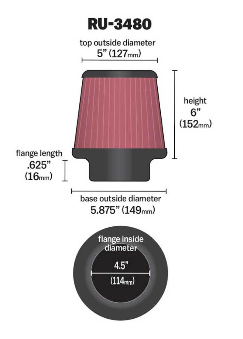 K&N ENGINEERING K&N Universal Rubber Filter 4 1/2 inch FLG / 5 7/8 inch Base / 5 inch Top / 6 inch Height