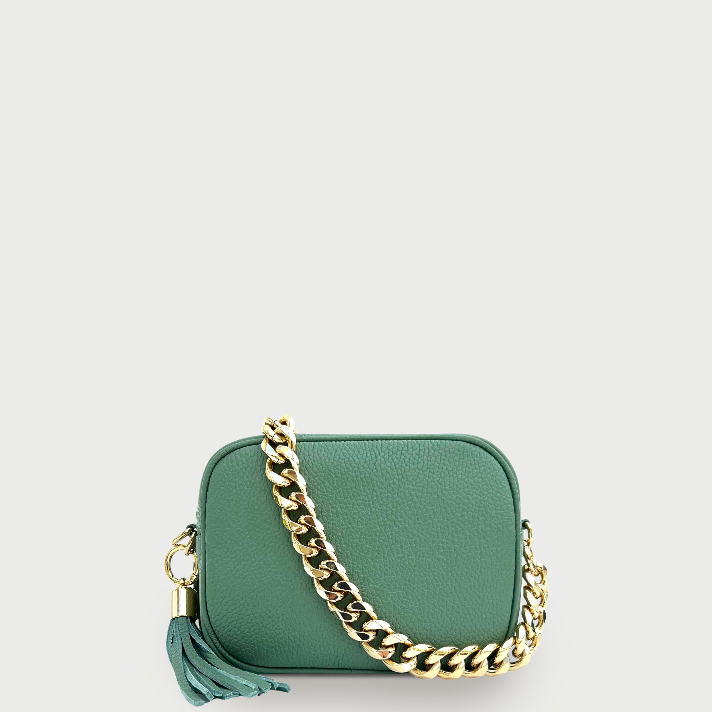 2581 Pistachio Leather Crossbody Bag With Gold Chain Strap