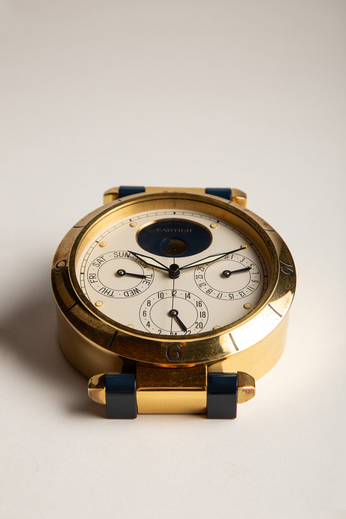 CARTIER   1970'S PERPETUAL CALENDAR MOONPHASE DESK CLOCK