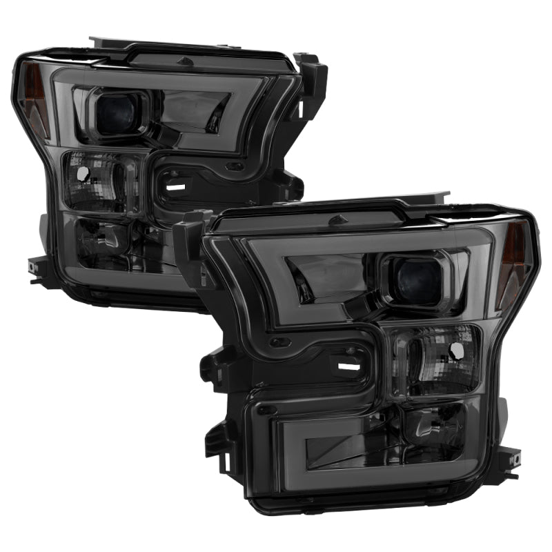 Spyder Ford F150 2015 2017 Projector Headlights   Light Bar DRL LED   Smoke PRO YD FF15015 LBDRL SM