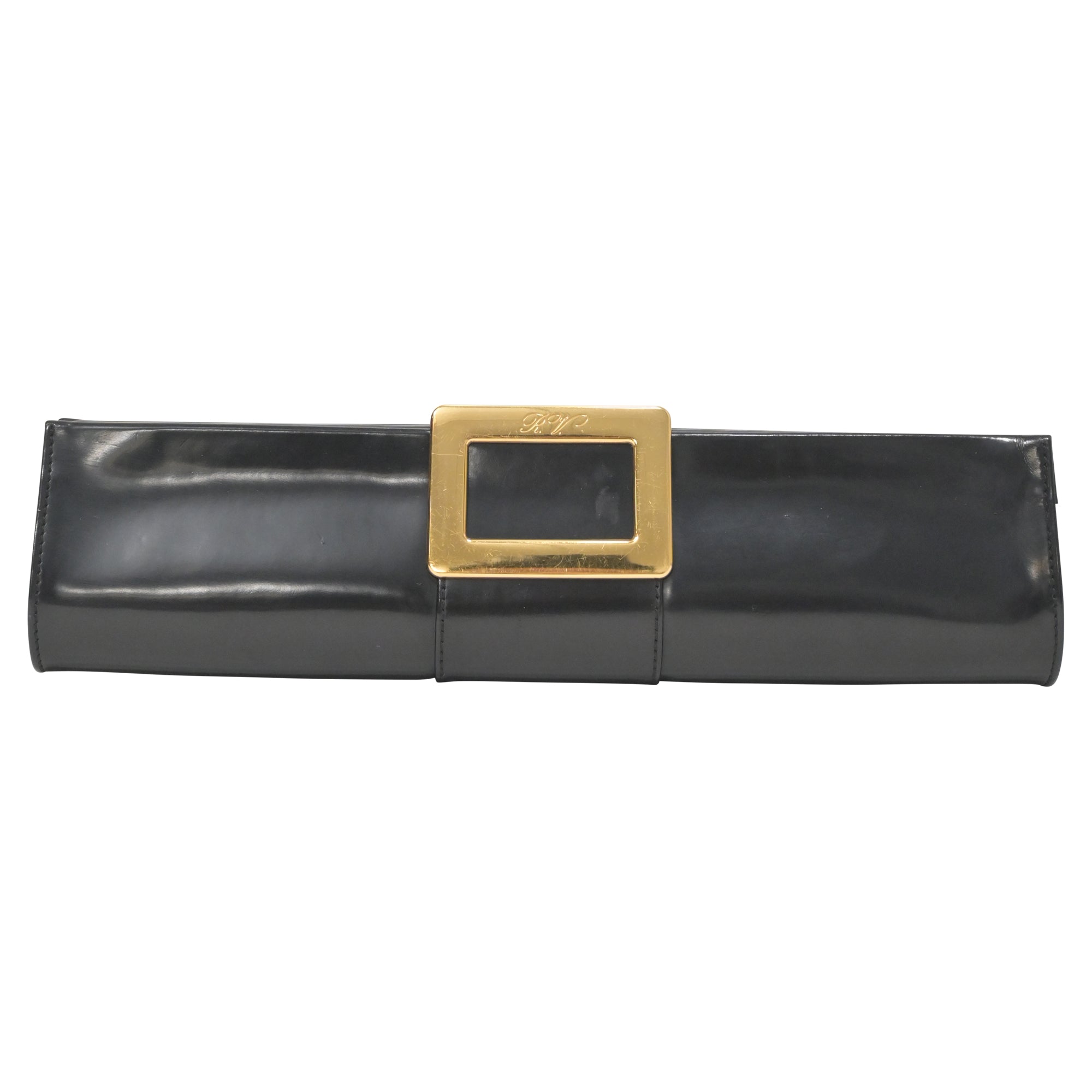 2604 Roger Vivier Buckle Clutch in Black Leather
