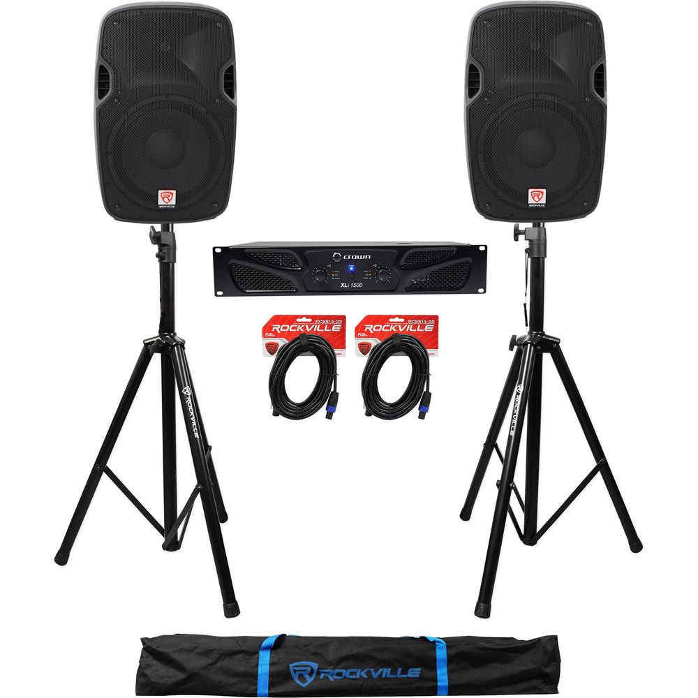 Crown Pro XLi1500 900w 2 Channel DJ/PA Power Amplifier+(2) 12” Speakers+Cables
