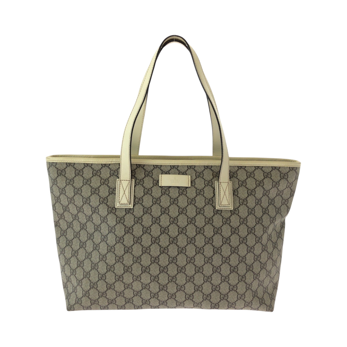 GUCCI Tote Bag 211137 PVC Beige Ivory SilverMetal Tote Bag Shoulder Bag GG plus Women Used Authentic