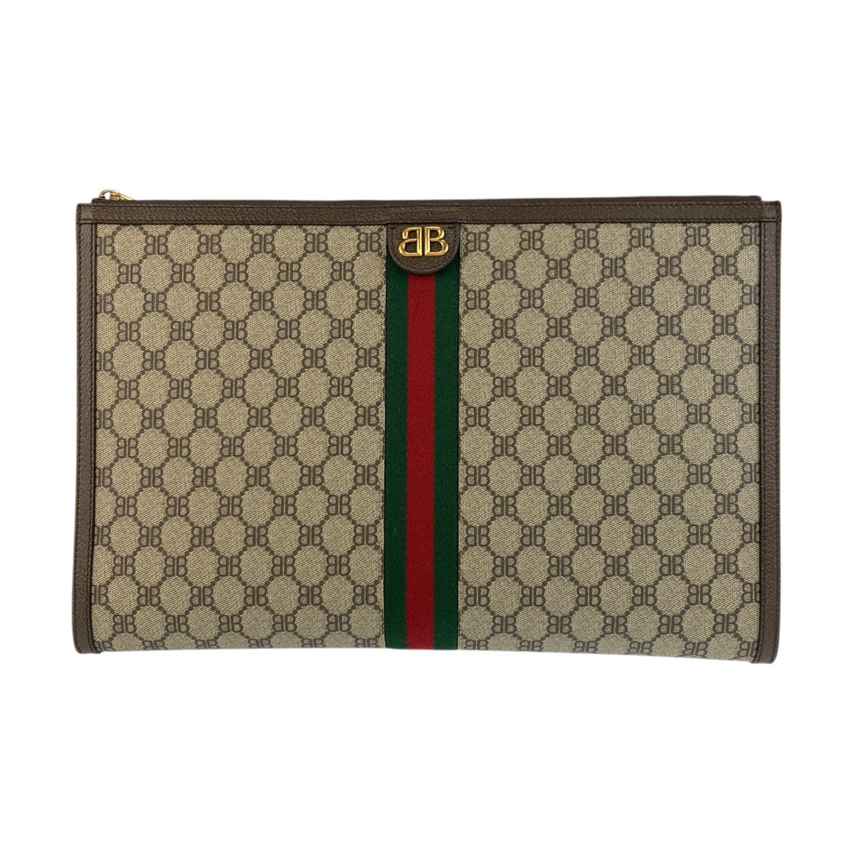 BALENCIAGA Clutch bag 680381 GG Supreme Canvas Beige Brown Gold Metal GUCCI collaboration The Hacker Project