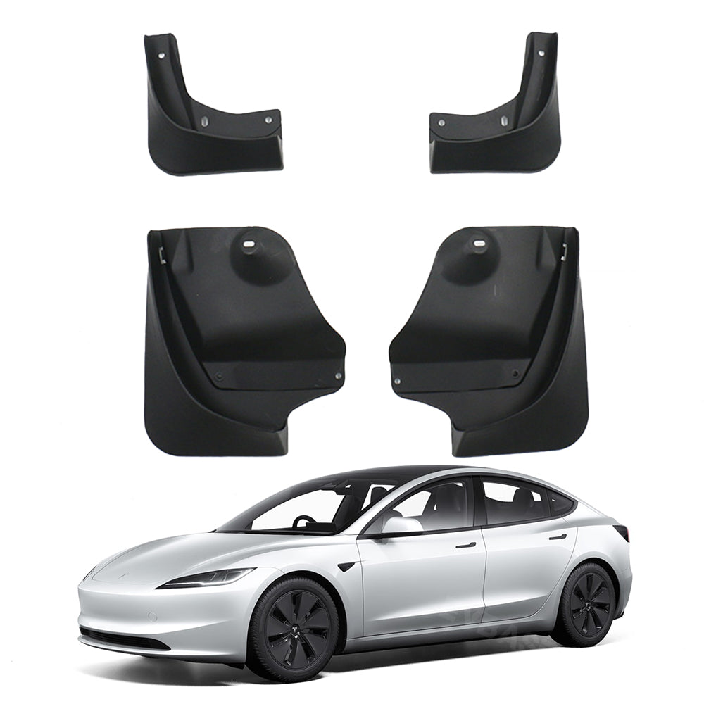 EVBASE PREMIUM EV&TESLA ACCESSORIES EVBASE Model 3 Highland Mud Flaps Splash Guard Mudguard No Drilling All Weather Protection 4PCS For Tesla