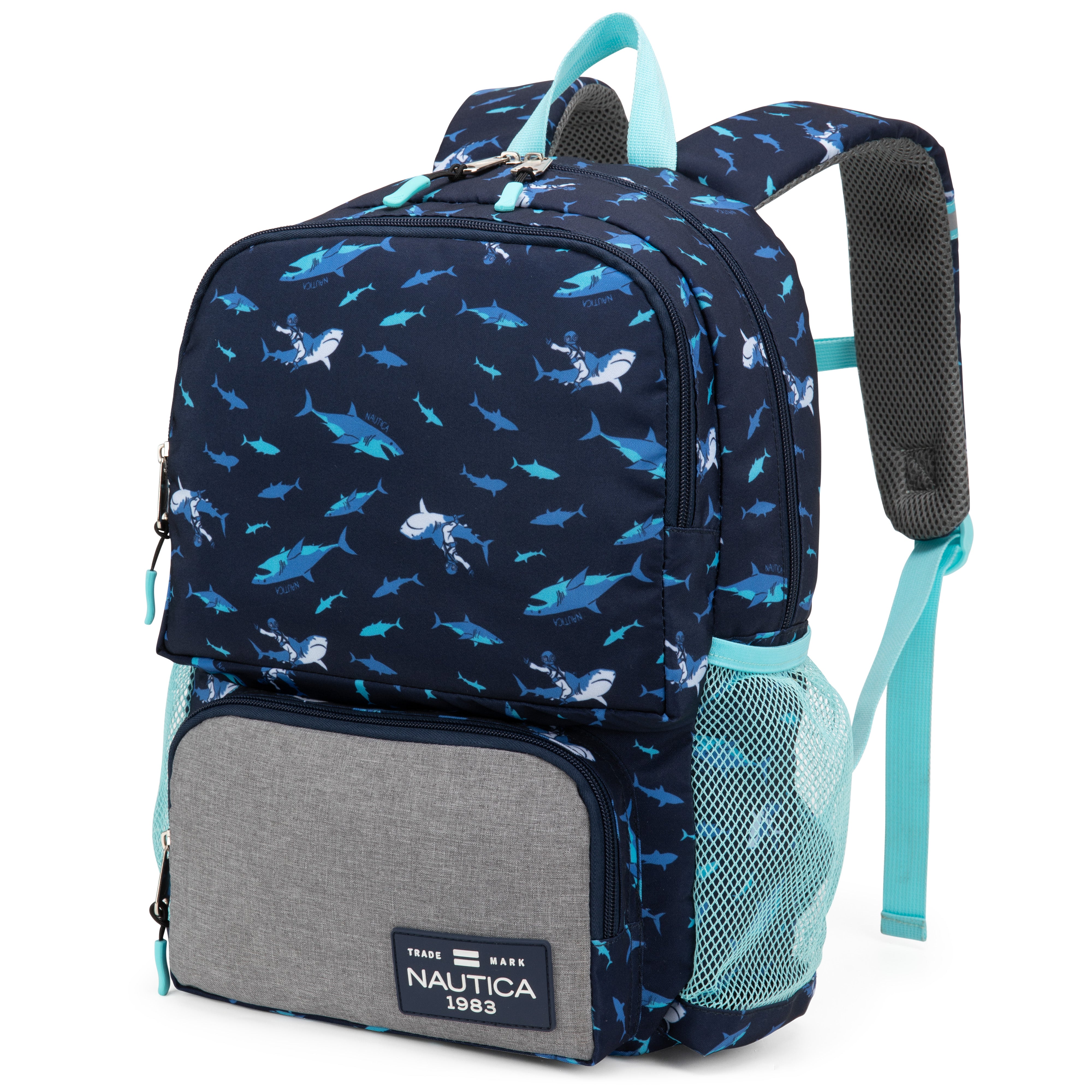 2886 Nautica Kids Backpack for Kindergarten  Elementary School   16" Tall   Shark Riders
