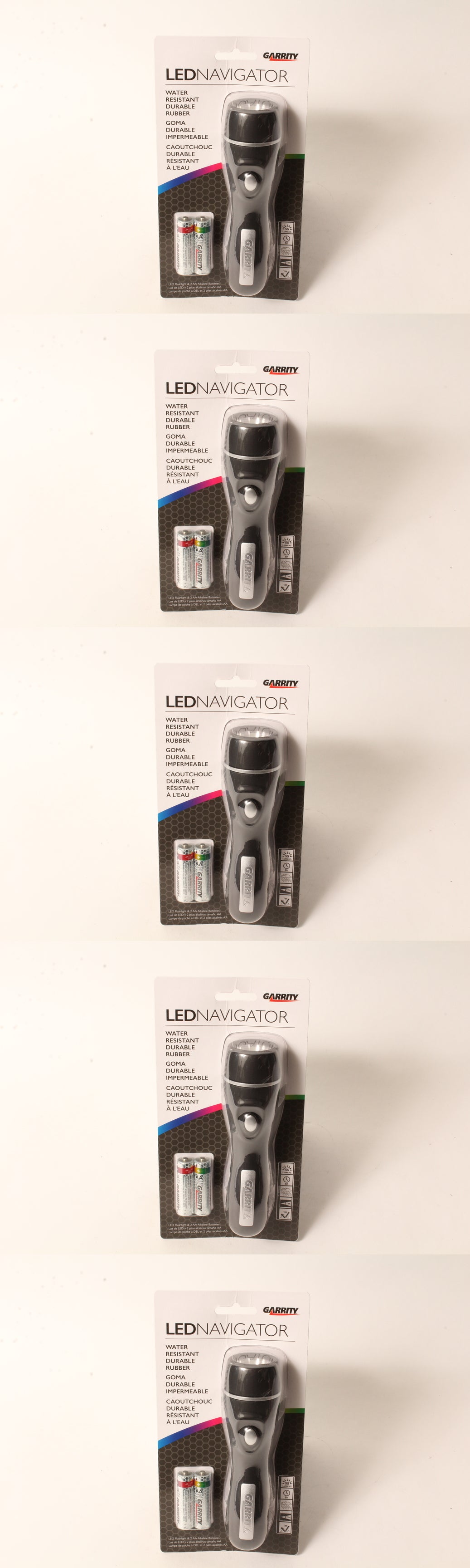 5 PK Garrity Navigator LED FLashlight 55 Lumens Water Resistant Durable Rubber