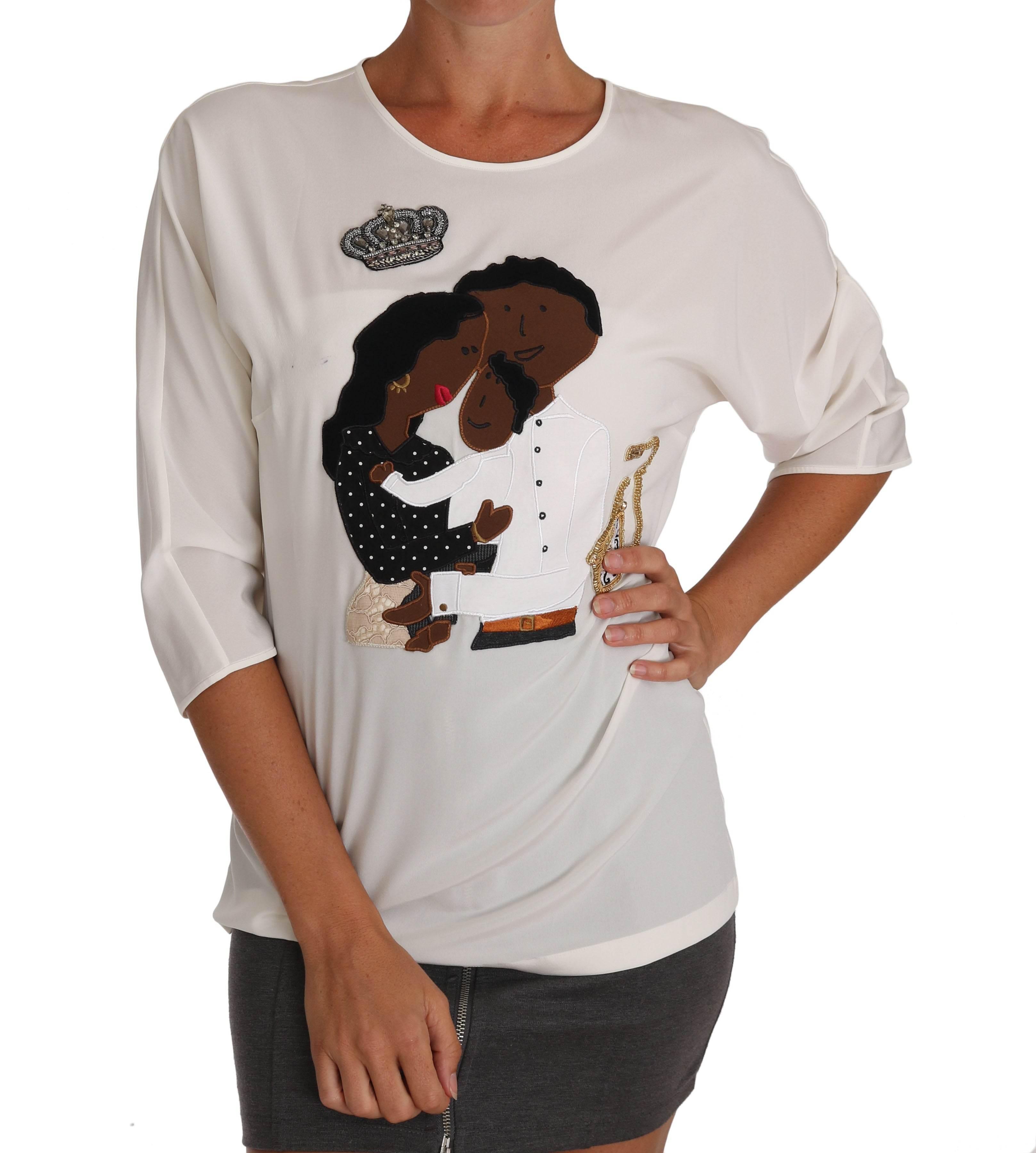 DOLCE & GABBANA Dolce & Gabbana Elegant Silk Blend Bluse med rund hals