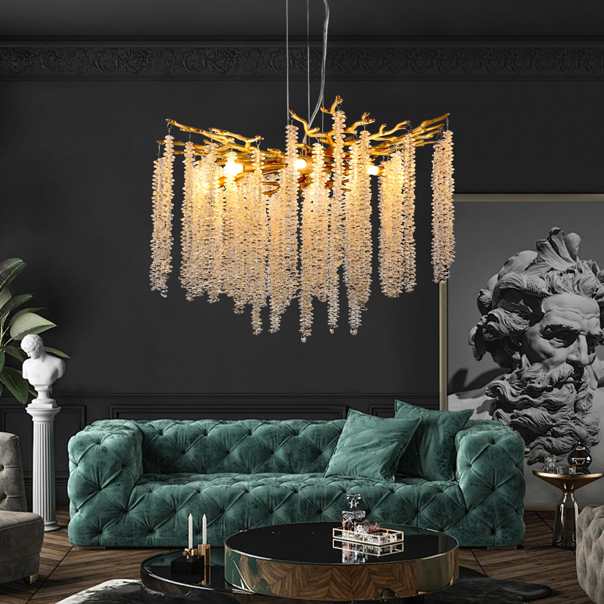 2594 Streamdale 23.6" Modern Pendant Light with Cascading Crystals for Living Spaces