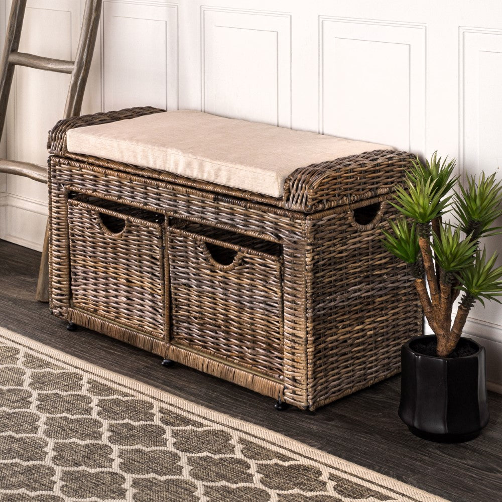 2252 Palermo 34.50" 2 Drawer Wicker Storage Bench